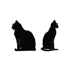 Two black cats sitting in profile facing opposite directions on a white background in a simple illustration
