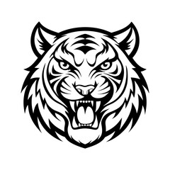 ferocious tiger head vector line art