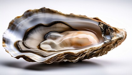 an open oyster shell with a white shell inside