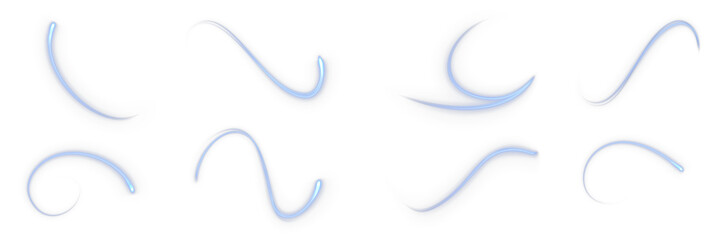 Luminous blue laser streak with glowing blur and motion trail isolated on transparent background. Futuristic speed effect for abstract decoration, poster banner design, or technology background. © Felicety