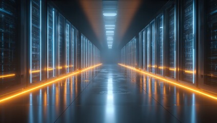 Futuristic server room hallway