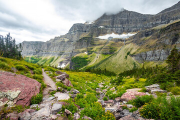 Panoramic view of Glacier National Park from Siyeh Pass Trail