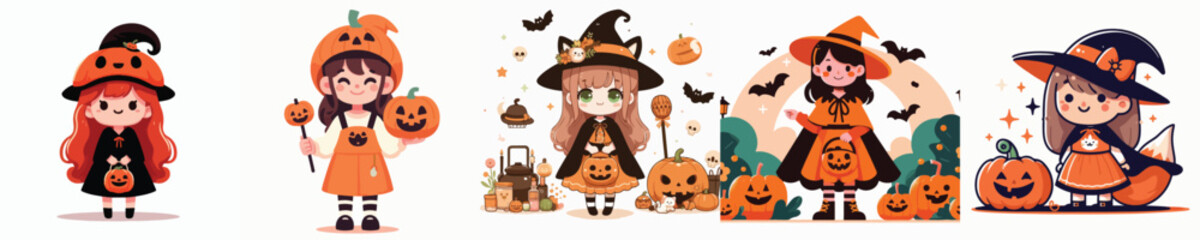 vector of a girl with pumpkin costume