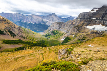 Panoramic view of Glacier National Park from Siyeh Pass Trail