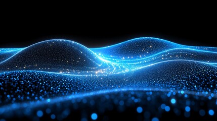 dynamic blue digital wave with sparkling particles for technology and data visualization