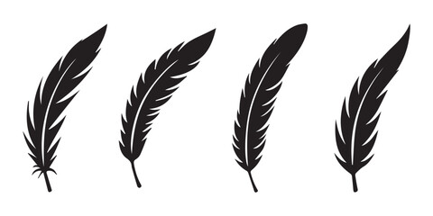 Feather icon set. Bird feather silhouette symbol. Plumelet collection isolated. Vector illustration.
