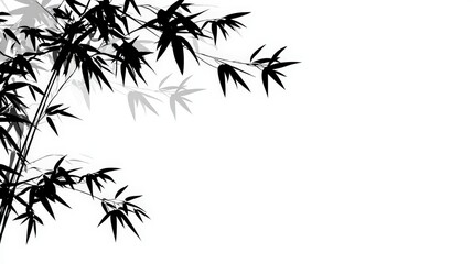 Naklejka premium black bamboo leaves and branches, a serene Asian ink art design with ample copy space for elegant websites and backgrounds