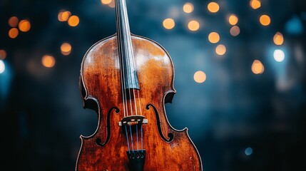 elegant wooden violin with warm glow lighting in the background for music, concert or artistic performance themes