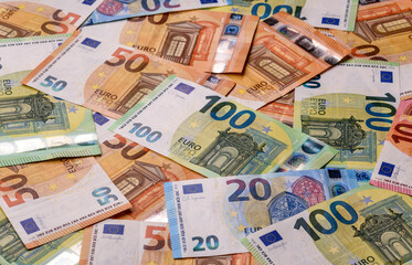 Cash money, euro paper banknotes for business transactions, financial background. Euro banknotes