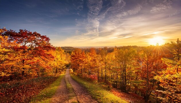 autumn trail in halnaker with vibrant foliage and serene light generative ai