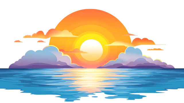 Vibrant sunset over calm ocean nature scene graphic illustration serene atmosphere