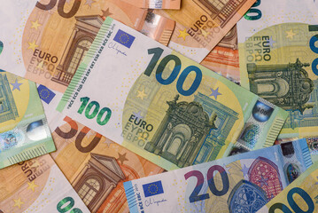 Cash money, euro paper banknotes for business transactions, financial background. Euro banknotes