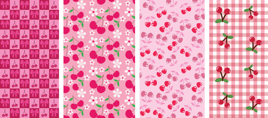 Cherry allover seamless pattern vector art, allover seamless pattern illustration. Cherry allover for kids were, Girls, Rotary print.
