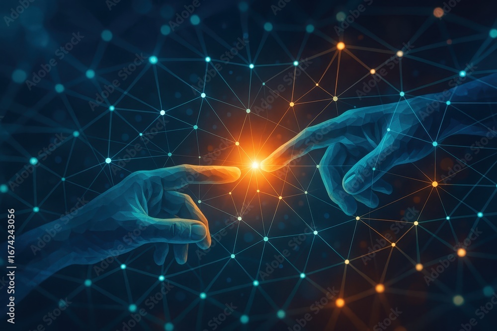 Aufkleber futuristic digital transformation concept with interconnected network visualization