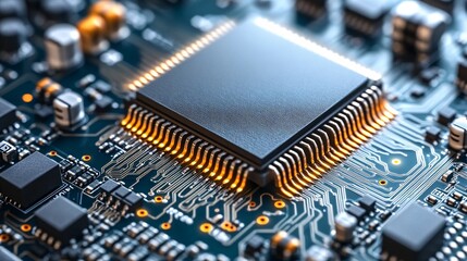 advanced microprocessor on circuit board with integrated chips and electronic components
