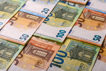 Cash money, euro paper banknotes for business transactions, financial background. Euro banknotes