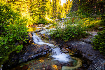 Scenic view of Ptarmigan creek on Iceberg lake trail in Glacier National Park