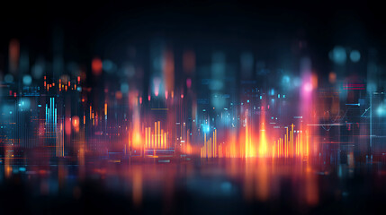 Fototapeta premium Abstract cityscape with neon lights and reflections