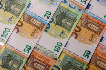Cash money, euro paper banknotes for business transactions, financial background. Euro banknotes