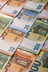 Cash money, euro paper banknotes for business transactions, financial background. Euro banknotes