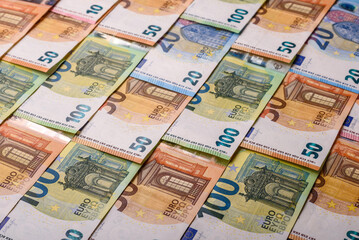 Cash money, euro paper banknotes for business transactions, financial background. Euro banknotes