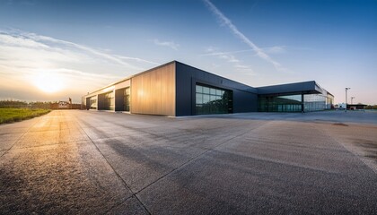 Fototapeta premium modern sleek warehouse office building facility exterior architecture