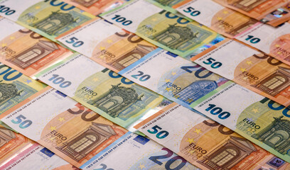 Cash money, euro paper banknotes for business transactions, financial background. Euro banknotes