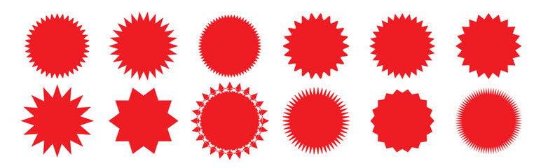 Collection of red starburst and sunburst shapes for sales and promotions