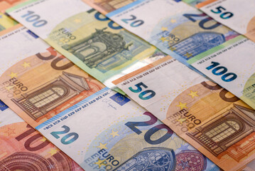 Cash money, euro paper banknotes for business transactions, financial background. Euro banknotes