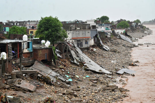 Debris of Damaged Houses Along Tawi River After Heavy Rainfall