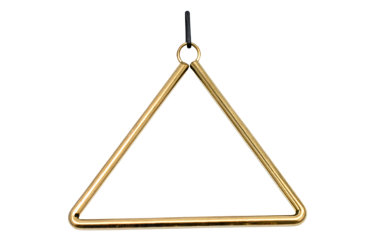 Golden triangle musical percussion instrument with a holder isolated with transparent background