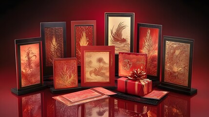 Elegant Red Gold Foil Greeting Cards Gift Set
