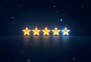 Fototapeta premium Glowing Star Rating: Four Yellow, One Blue Illuminated Star Award, Dark Background, Abstract Concept