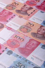 Cash, paper yuan banknotes for business transactions, financial background. Yuan banknotes