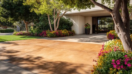 Outdoor walkway with landscaping