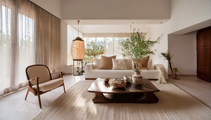 luxury contemporary property interiors with oriental decor and minimalist furniture chic interior design composition for real estate or architectural ads