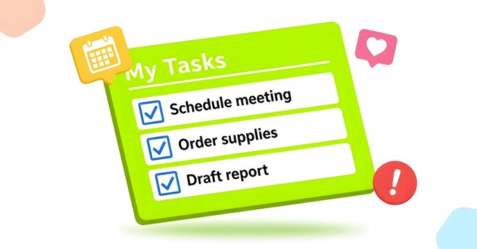 my tasks Illustration of todo list with checked tasks like schedule meeting, order supplies, and draft report, isolated on white background