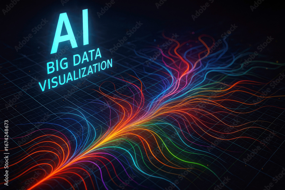 Aufkleber ai big data visualization with colorful flowing data streams artificial intelligence technology