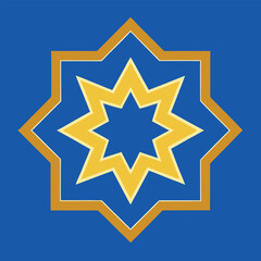 A brilliant gold Star of David symbol shines like a medal on a blue background in this vibrant vector illustration