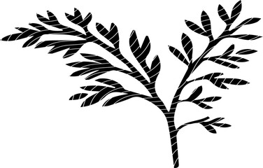 Vector Silhouette Illustration of a Leaf Branch with Wavy Lines, Flowing Lines Effects Vector Illustration of Leaves. A Modern, Minimalist Design Element for Nature, Organic and Eco-Friendly Concepts.