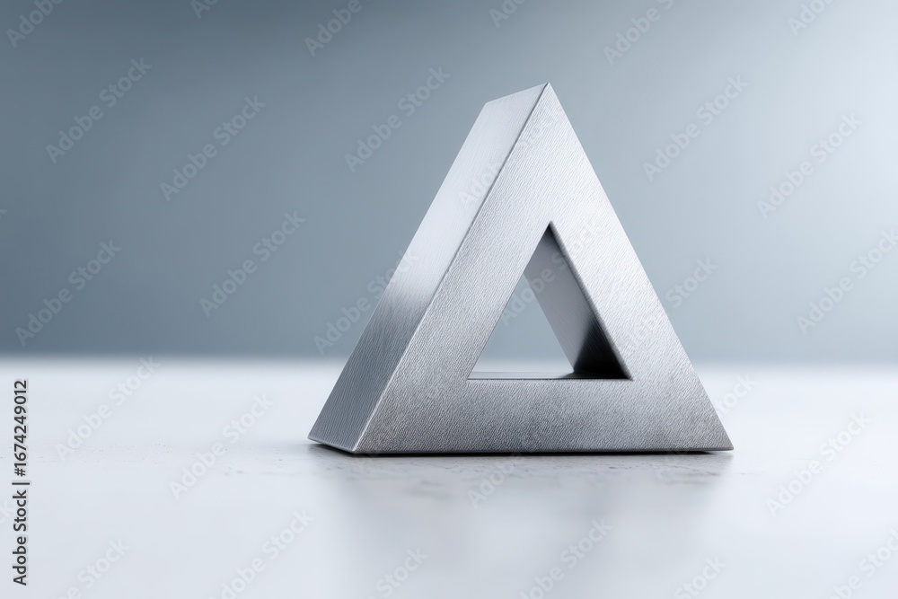 Poster geometric sculpture displays interlocking triangular design in modern space