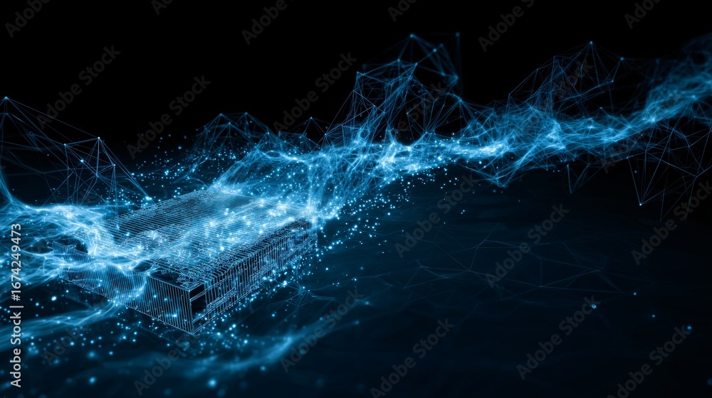 Fototapete digital technology abstracts flow through futuristic server with glowing blue network connections an