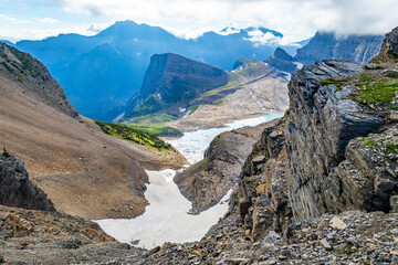 Breathtaking Grinnell Glacier and Upper Grinnell Lake Overlook from above in Glacier National Park