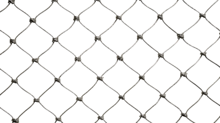 Closeup of a rope net pattern isolated on transparent background, showing its structure