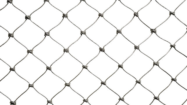 Closeup of a rope net pattern isolated on transparent background, showing its structure