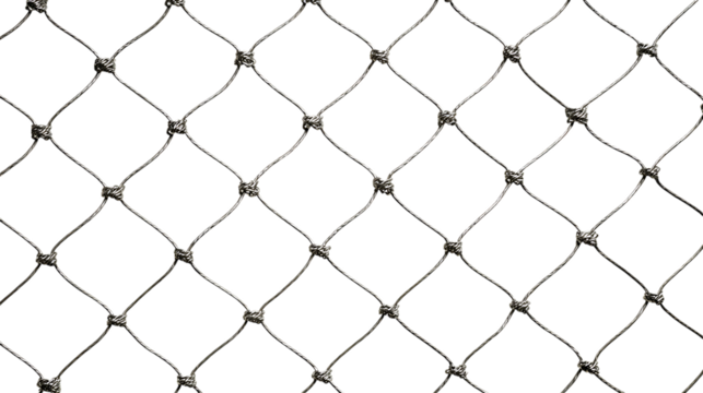 Closeup of a rope net pattern isolated on transparent background, showing its structure