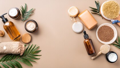 natural skincare products flatlay beauty and wellness concept