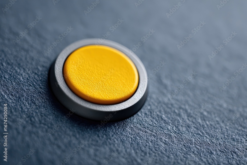 Poster key embedded in deep blue matte surface with yellow circular button
