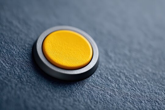 Key embedded in deep blue matte surface with yellow circular button