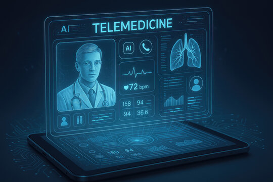 Holographic Telemedicine Interface Displaying Doctor Patient Data and Lungs healthcare medical